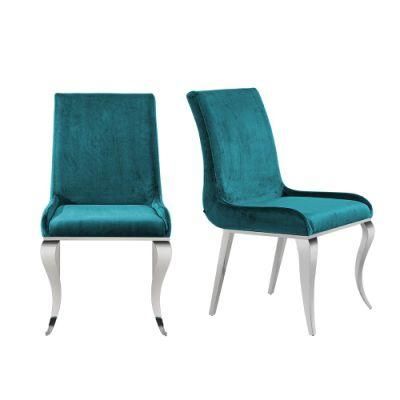 Luxury French Upholstery Green Velvet Padded Dining Chairs