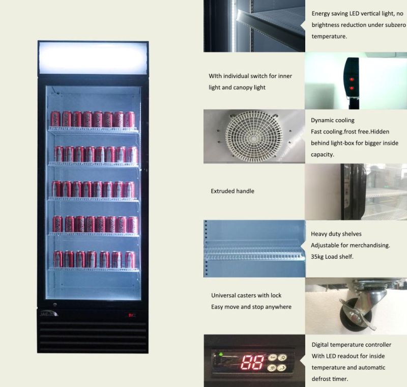 Single Glass Door Energy Drink Promotion Vertical Display Chiller Showcase