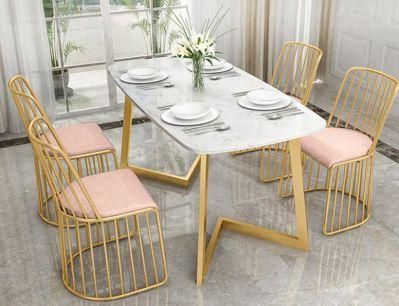 Modern Home Restaurant Dining Room Furniture Table Sets Marble Top Golden Frame Dining Table