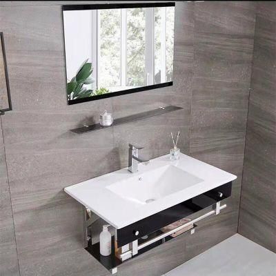 15mm Thick Modern Design Home Bathroom Decorative Tempered Glass Cabinet with Ceramics Vanity Basins
