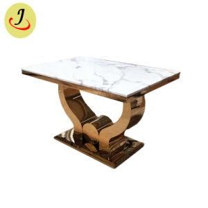 The Latest High Quality Golden Marble Table Top Stainless Steel Dining Table
