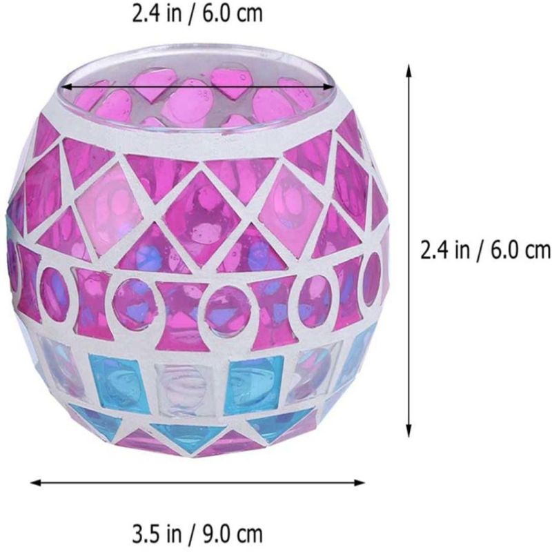 Geometric Mosaic Glass Tea Light Holder Colorful Retro Round Glass Candle Holder Wedding Party Desktop Centerpiece Decorations