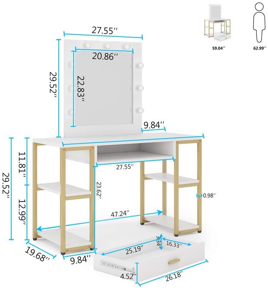 Dressing Table with Mirror and Lamp Bulbs