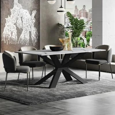 French Rustic Black Cross Metal Legs Dining Table and Chairs