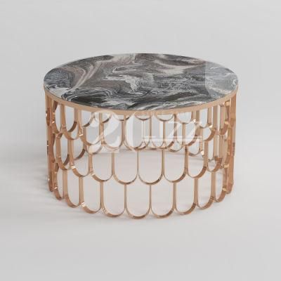 European Minimalist Design Round Stainless Steel Marble Coffee Shop Table Luxury Living Room Side Table