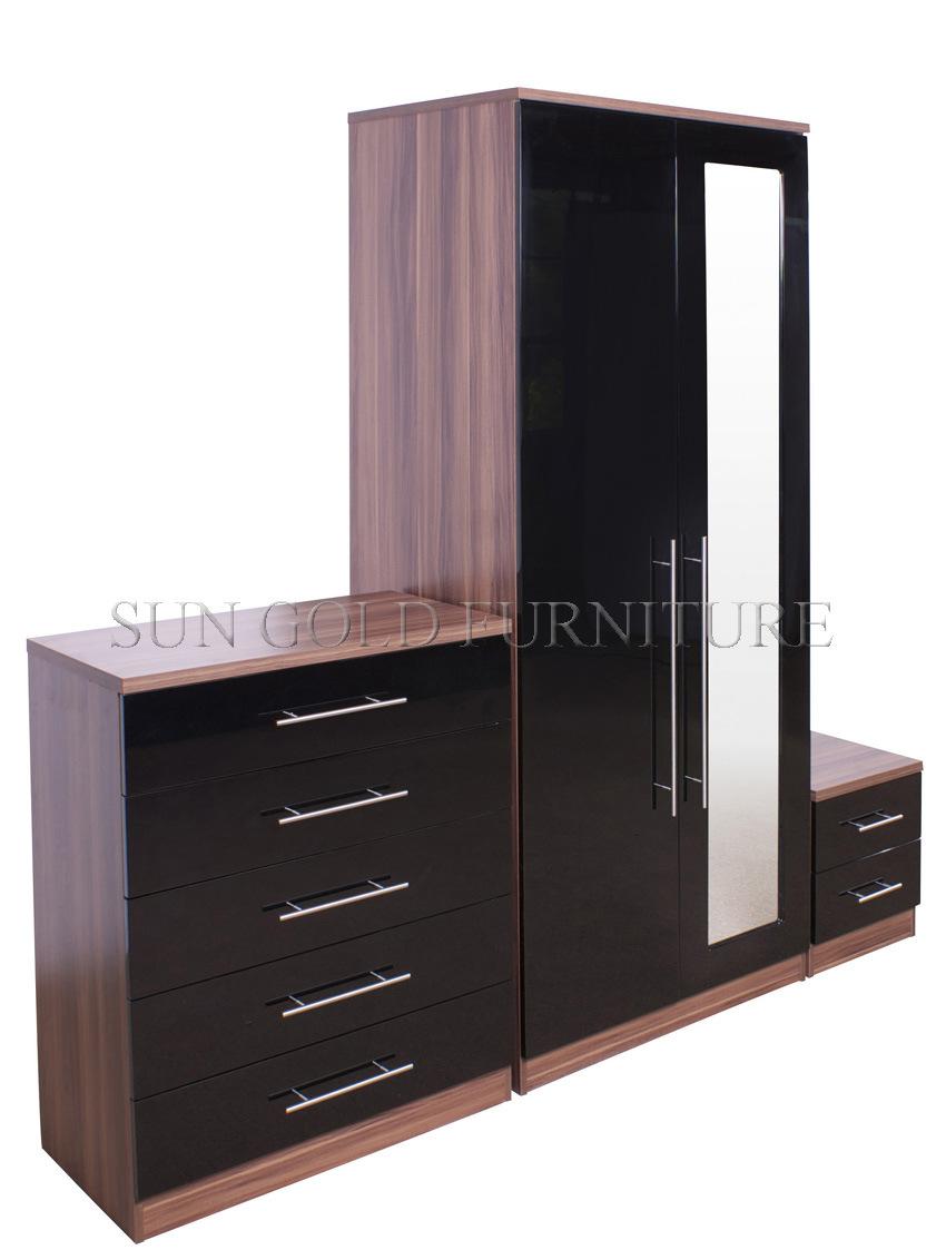 Modern Home Wooden Bedroom Furniture Swing Mirror Door Wardrobe