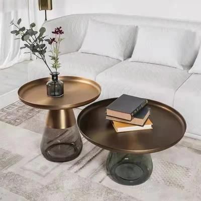 Modern Designer Living Room Furniture Nordic Style Hotel Gold Round Glass Bell Side Luxury Coffee Table with Glass Base