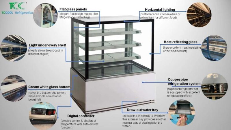 Long Width Floor Standing Flat Glass Door Attractive Design Cake Bakery Bread Showcase Cooler