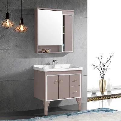 Customized Size Modern Style White Painting PVC Bathroom Cabinet with Ceramic Sink LED Mirror
