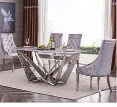 Minimalist Style Marble Top with Black Iron Metal Legs Dining Table