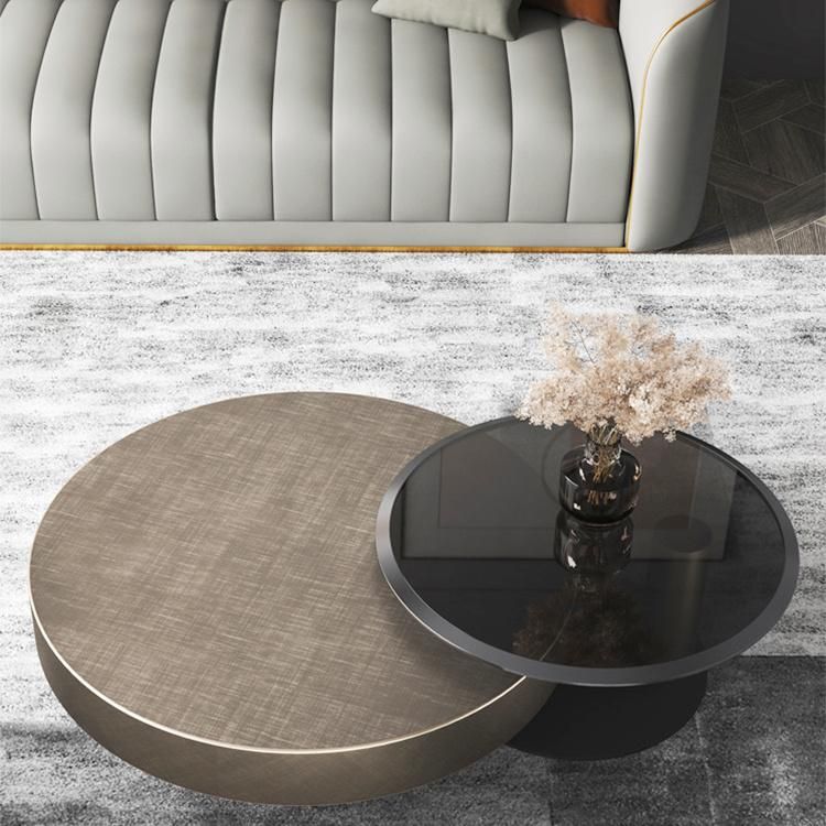 Living Room Modern Luxury Gold Rotate Round Coffee Tables Set with Glass Coffee Table Furniture for Villa
