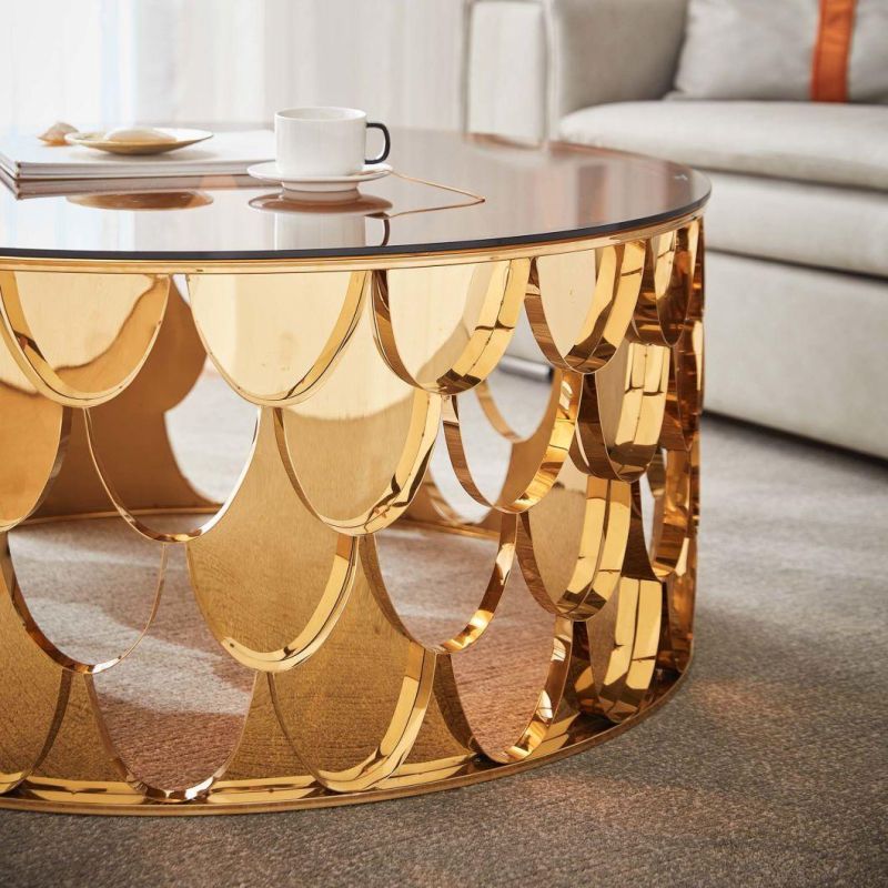 Linsy Modern Round Glass Top Centre Tables Living Room Luxury European Designer Golden Italian coffee Table Yp1462