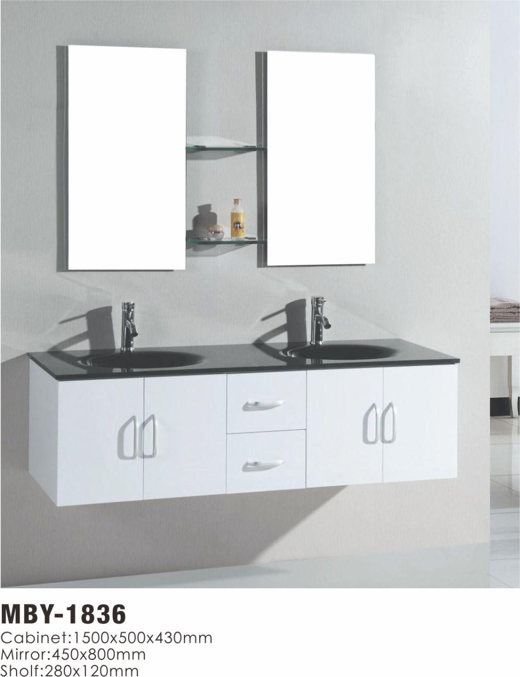 Double Sinks Melamine Bathroom Cabinet with Mirror Cabinet with Side Cabinet