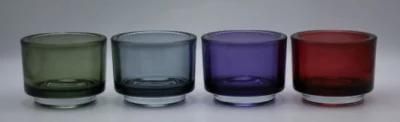 Glass Candle Holder with Various Color and Different Embossed Pattern