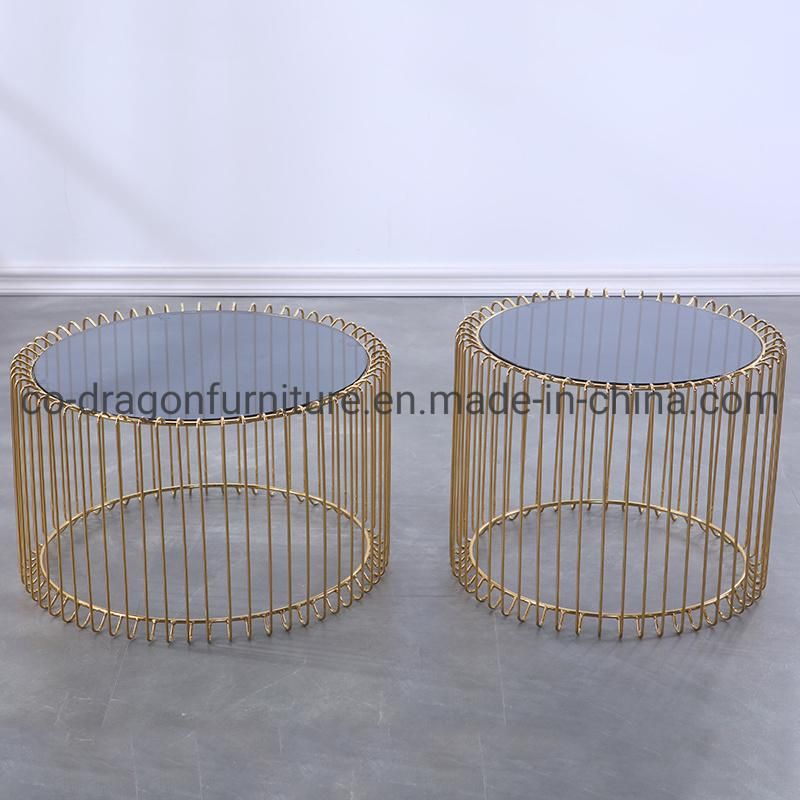 Fashion Gold Steel Glass Coffee Table Group for Home Furniture