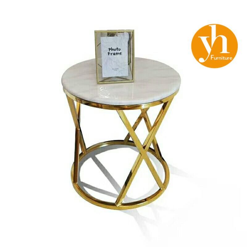 Modern White Artificial Marble Top Metal Gold Round Coffee Table Stainless Steel Hotel Hall Table