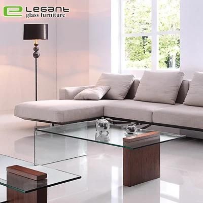 New Design 12mm Clear Bent Glass Side Table with MDF Side