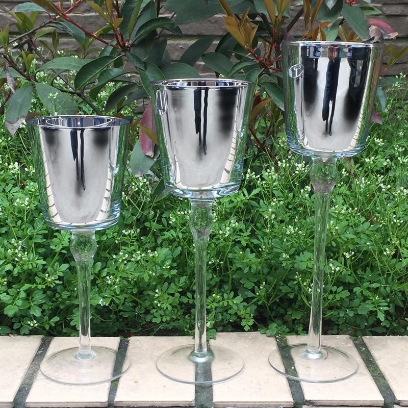 Silver Plated Goblet Glass Candle Holder, Candleholder for Wedding