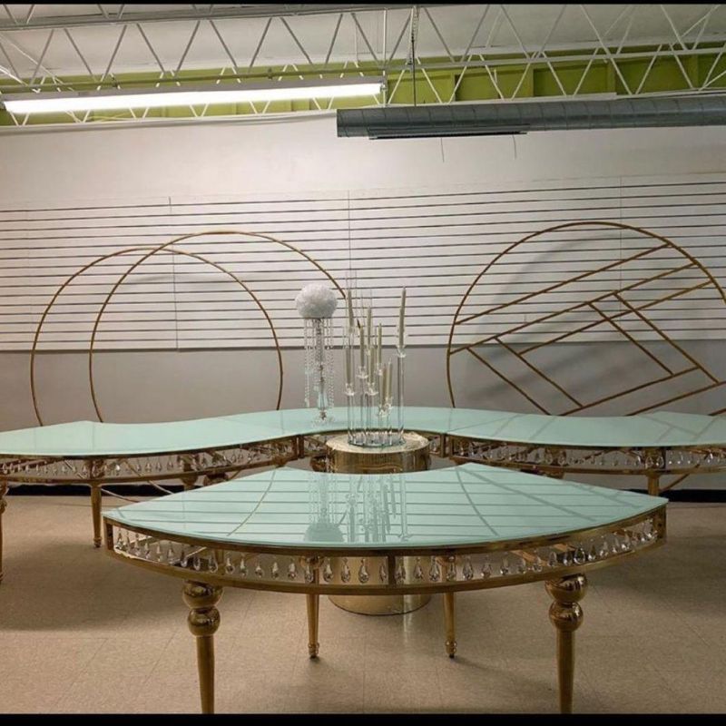 Wedding Ceremony 8 Seaters Stainless Steel Frame Glass Banquet Dining Table