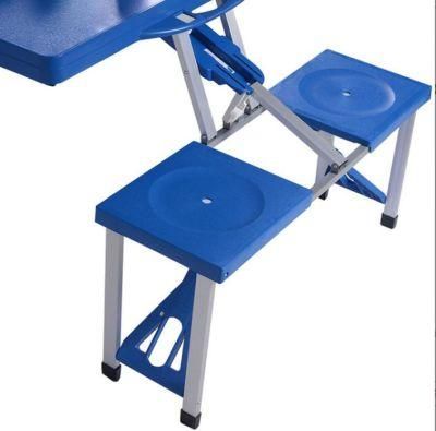 Plastic Blue Integrated Table and Chair Set Folding Table Outdoor Table with Umbrella