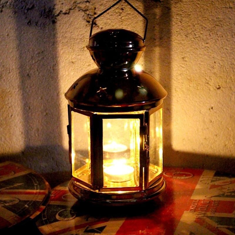 Creative Garden Floor Hanging Lantern, Windproof Glass Metal Candle Holder