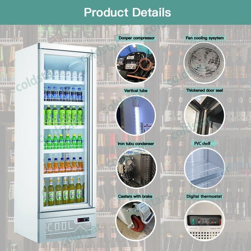 Commercial Cold Drink Refrigerator 400L Fan Cooling Glass Door Fridge Showcase