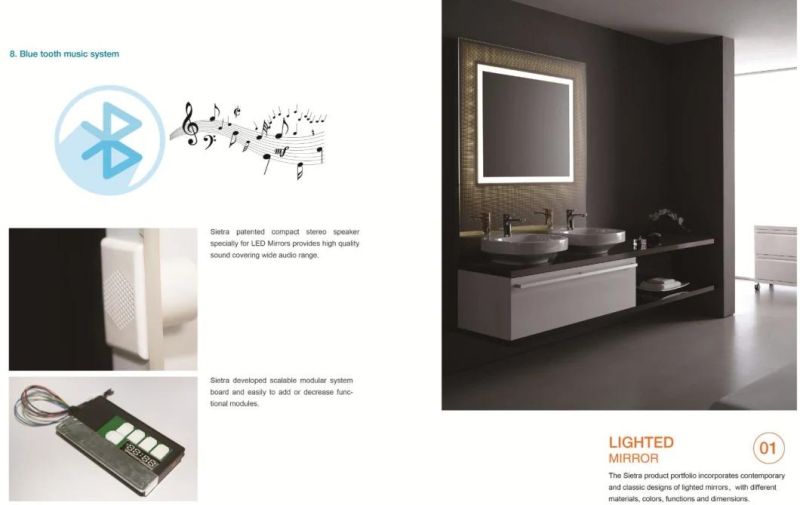 5mm Wall Mounted High Quality Fogless Touch Sensor LED Bathroom Mirror