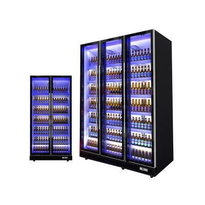 Self Closing Glass Door Display Showcase Fan Cooling Commercial Cold Drink Vertical Beverage Fridge Upright Refrigerator