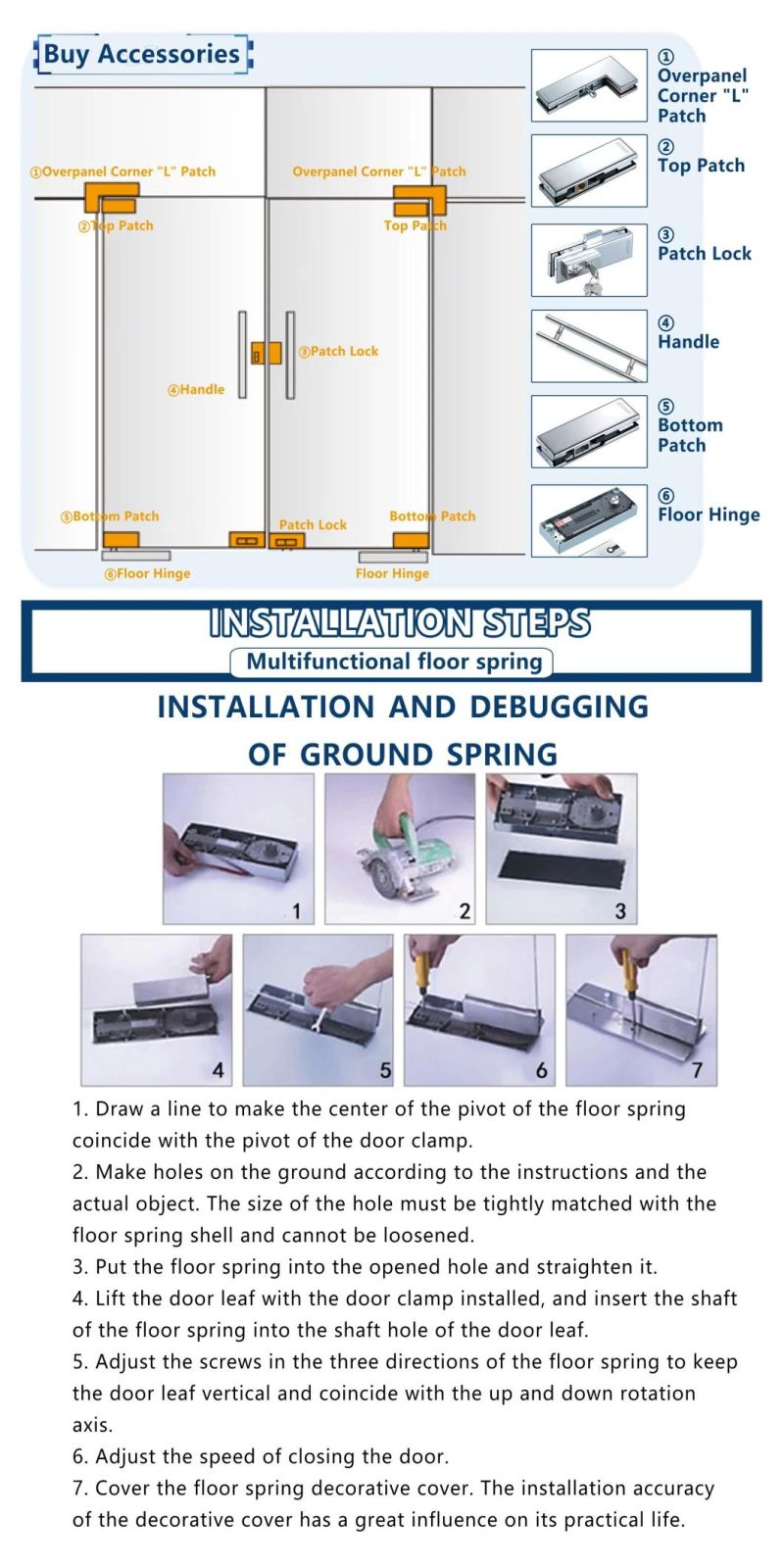 Factory Directly Sale High Quality Hydraulic Glass Door Closer Floor Spring/Floor Hinge