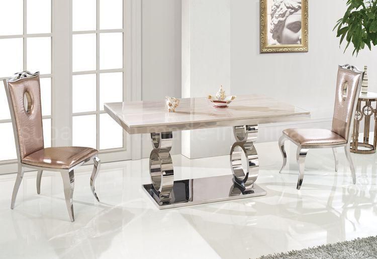 Luxury Double Round Stainless Steel Base Marble Dining Table Set