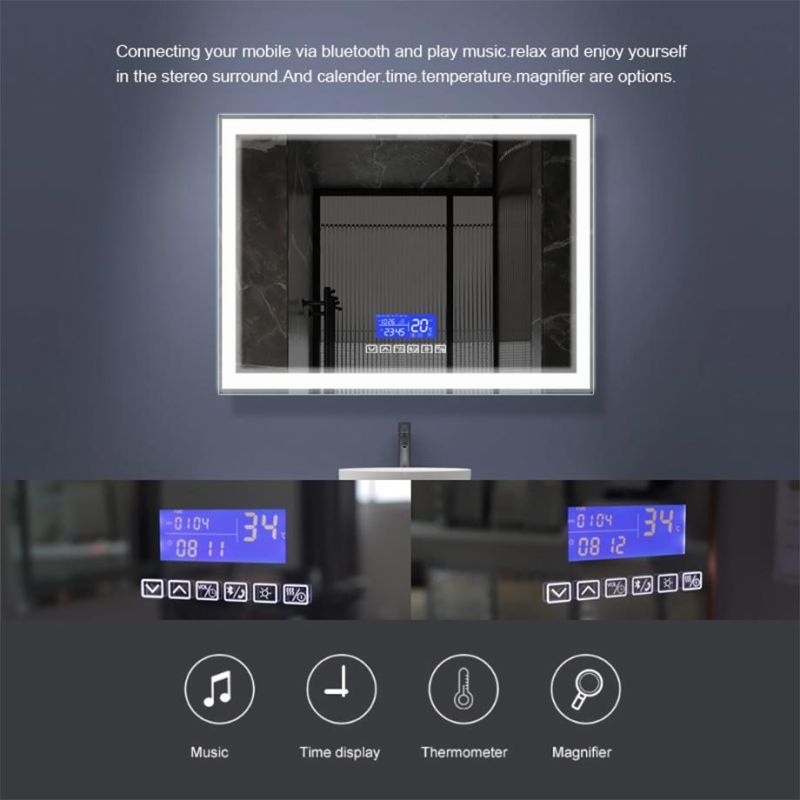Customized Modern Hotel LED Bathroom Mirror with Defogger and Touch Control
