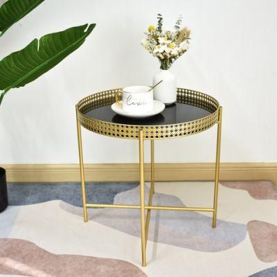 East Middle Luxury Style Decorative Small Glass Top Metal Frame Coffee Table Tray Table