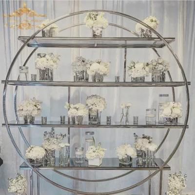 Wedding Decoration Gold and Silver Color Rectangle Stainless Steel Frame Glass Top Flower Stand