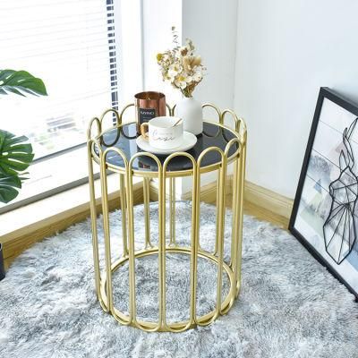 Golden Nordic Home Decoration Set of 2 Round Tempered Glass Top Coffee Table