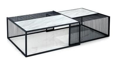 Modern Restaurant Square Metal Legs Coffee Table Home Furniture Stainless Steel Marble Top Coffee Table