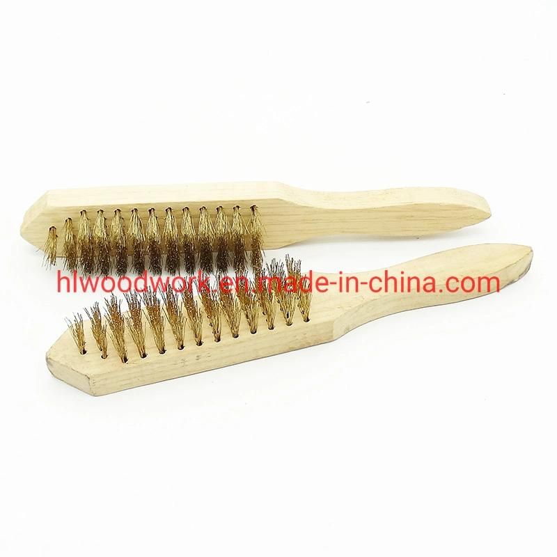 Brass Brush, Brass Wire Brush, Wire Scratch Brush with Raw Birchwood Handle Brush Clean Rust Brush 30cm Length Raw Wooden Handle Copper Wire Scratch Brushes