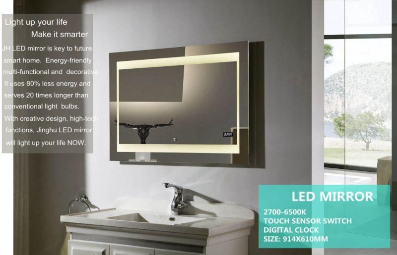 Wall Mounted Aluminum Frame LED Anti Fog Bathroom Touch Screen Makeup Mirror