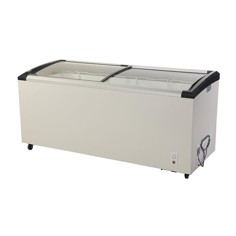 Supermarket 298 L Curved Sliding Glass Top Chest Freezer Meat Ice Cream Showcase Deep Display Freezer