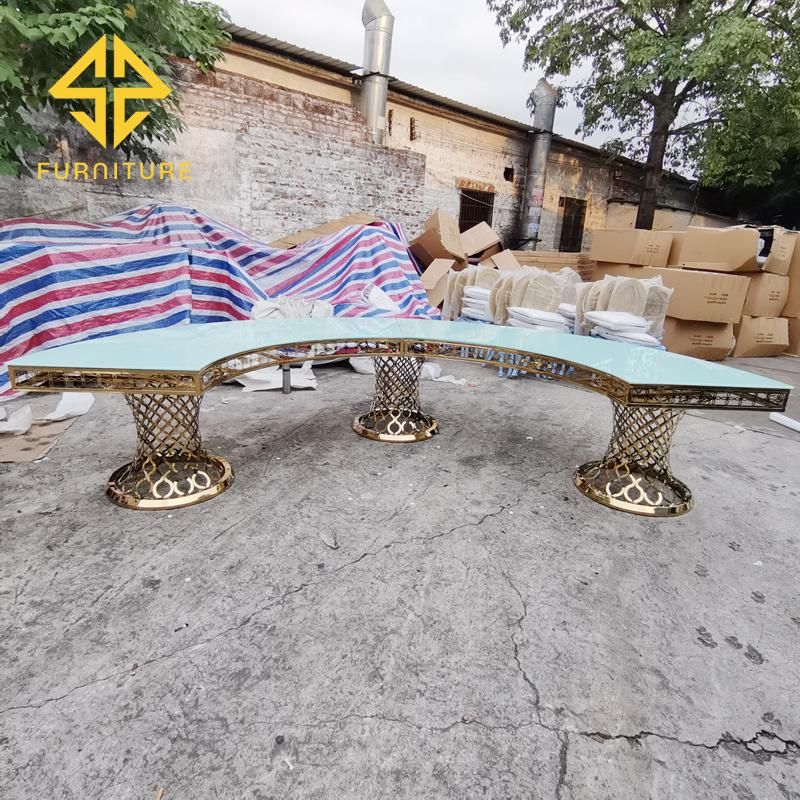 New Round Foot Stainless Steel Frame Glass Table Top Wedding Banquet Modern Luxurious Golden Semicircle Table
