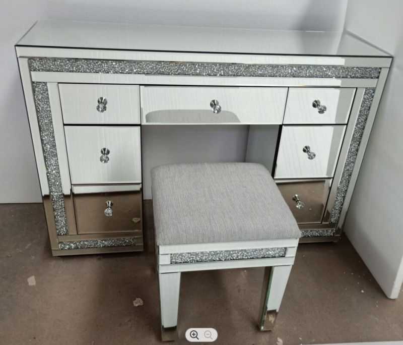 Modern Glam Mirrored Frame Shinny Crystal Decor Vanity Table Dresser Glass Dressing Table for Bedroom Furniture