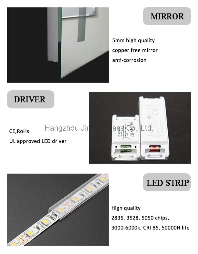 Rectangle Bathroom LED Mirror with Backlit Touch Button Fogless Dimmable