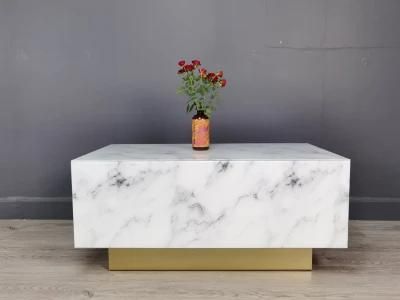 Modern Design White Faux Quartz Living Room Furniture Glass Coffee Table