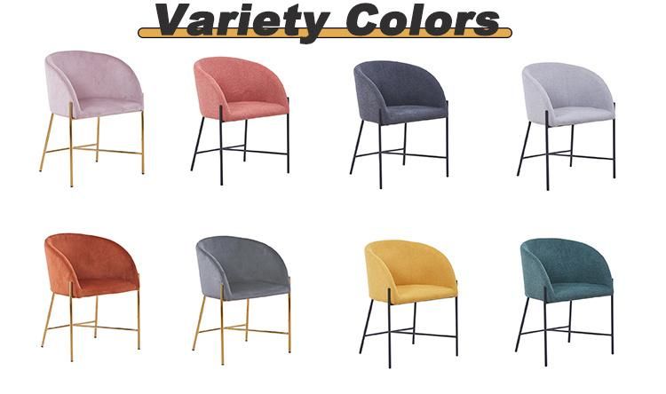 Nordic Style Arm Fabric Restaurant Gold Metal Leg Simple Dining Chair for Living Room