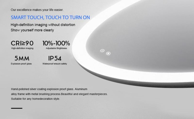 Round Wall Full Mirror Smart Bathroom LED Full Length Mirror with Light Espejo LED Touch