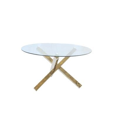 Simple Design Glass Top Stainless Steel Leg Round Dining Tables for Home Coffee Furniture