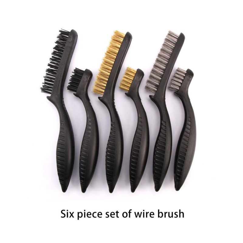 6PCS Brass Steel Nylon Bristle Wire Brushes Set with Black Plastic Handle
