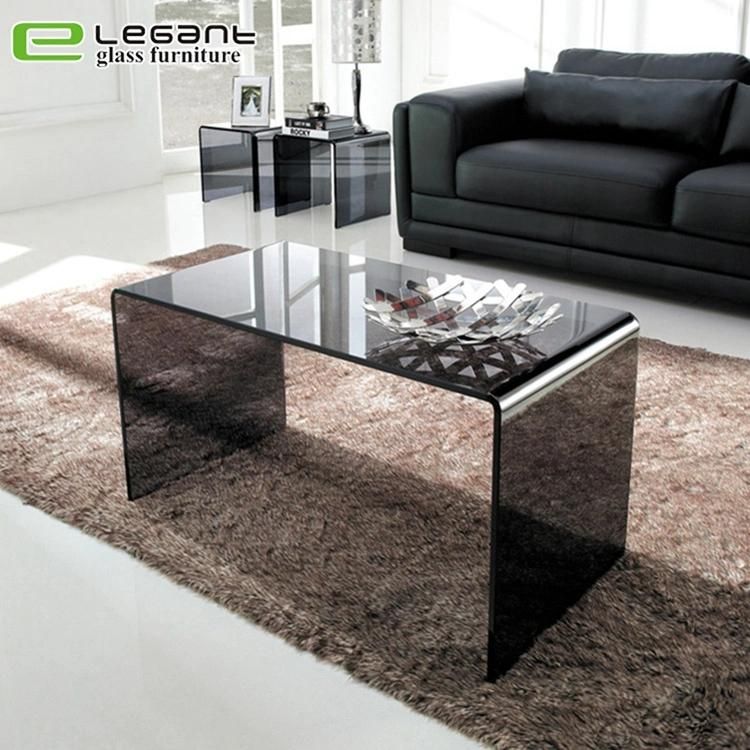 Curved Glass Coffee Table with White High Gloss Painting Drawers