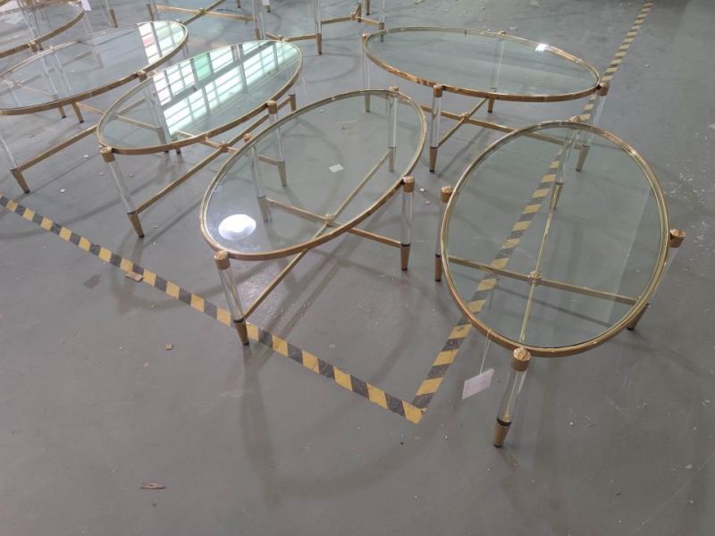 Modern Luxury Home Furniture Glass Top with Acrylic Leg Metal Oval Coffee Table
