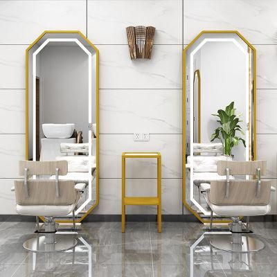 Home Hotel Decor Diamond Shape Golden Color Stainless Steel Framed Mirror Bathroom LED Mirror