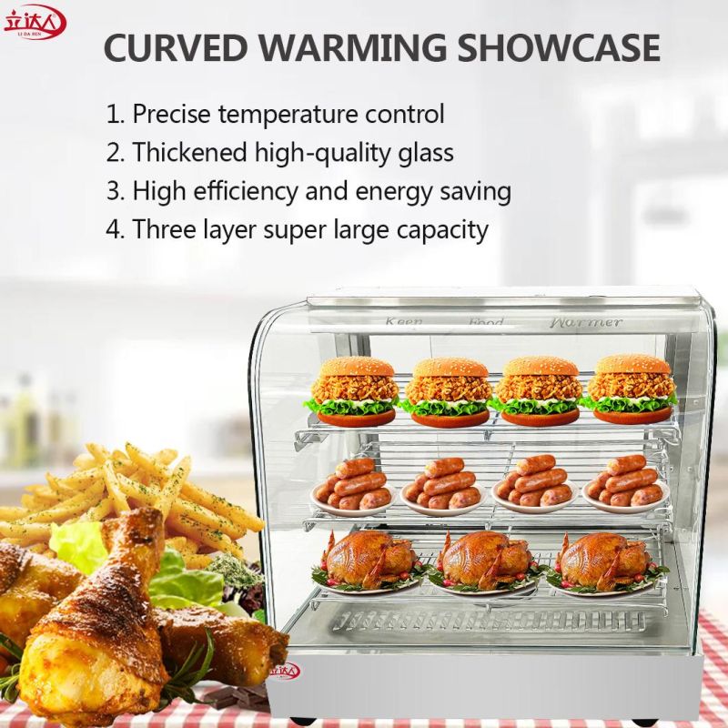 Restaurant Kitchen Equipment Stainless Steel Glass Food Warmer Display Showcase